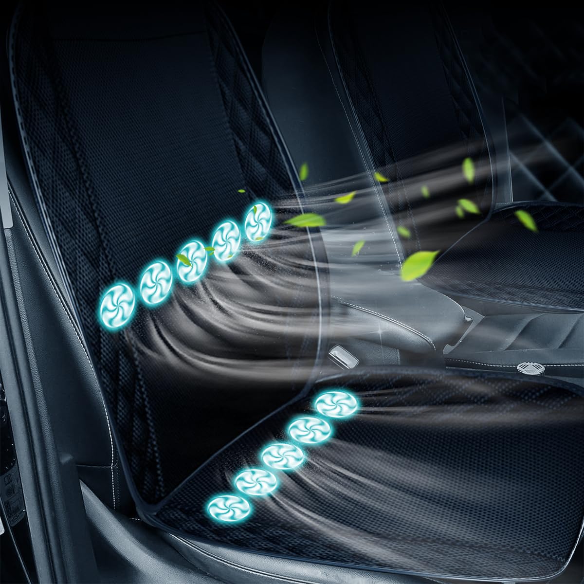 STHIRA USB Cooling Fan Car Seat Cover with 10 Integrated Fans and Back Support | 3 Speed Quiet Ventilated Cushion for Car