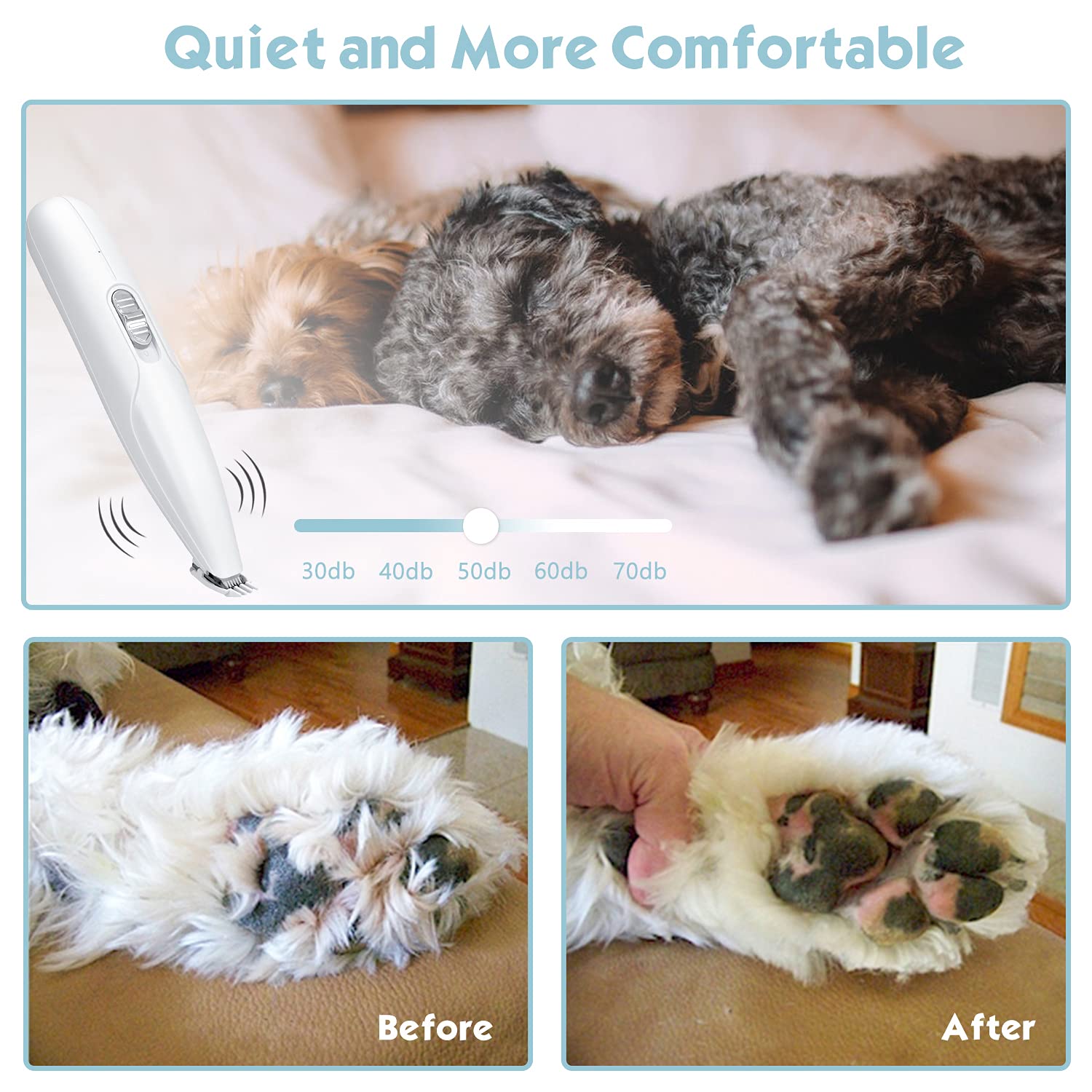 HASTHIP Dog Hair Trimmer for Paws with 2 Speed Low Noise Motor and Safe Ceramic Blade | Cordless USB Rechargeable Grooming Tool