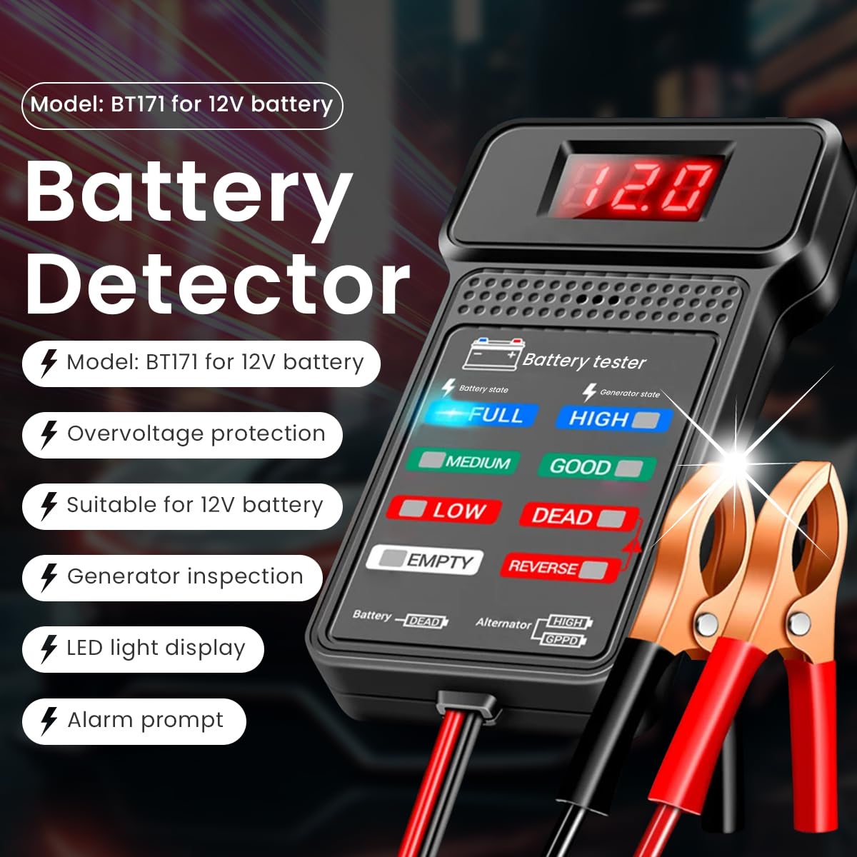 STHIRA® 12V Car Battery Tester Generator Tester Automotive, Battery Monitor Analyzer Universal Vehicle Battery Tester with LED Indicator Car Battery Trouble Shooting Universal Battery Tester