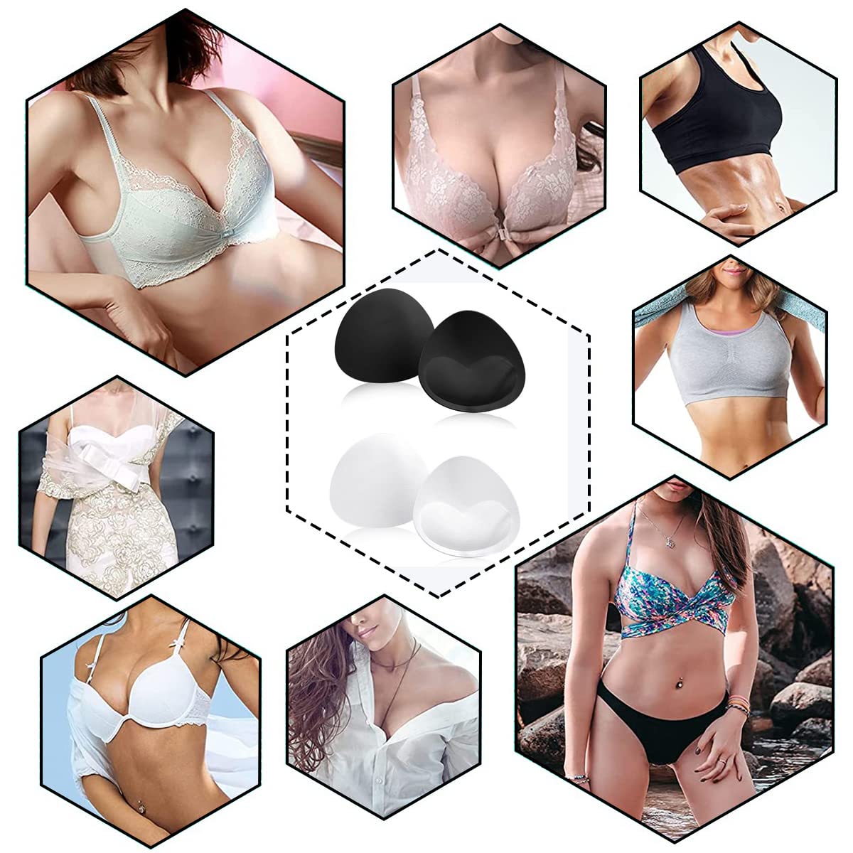 MAYCREATE Bra Pads for Sports and Bikini Use with Thick Push Up Cups | 2 Pack Cotton Inserts