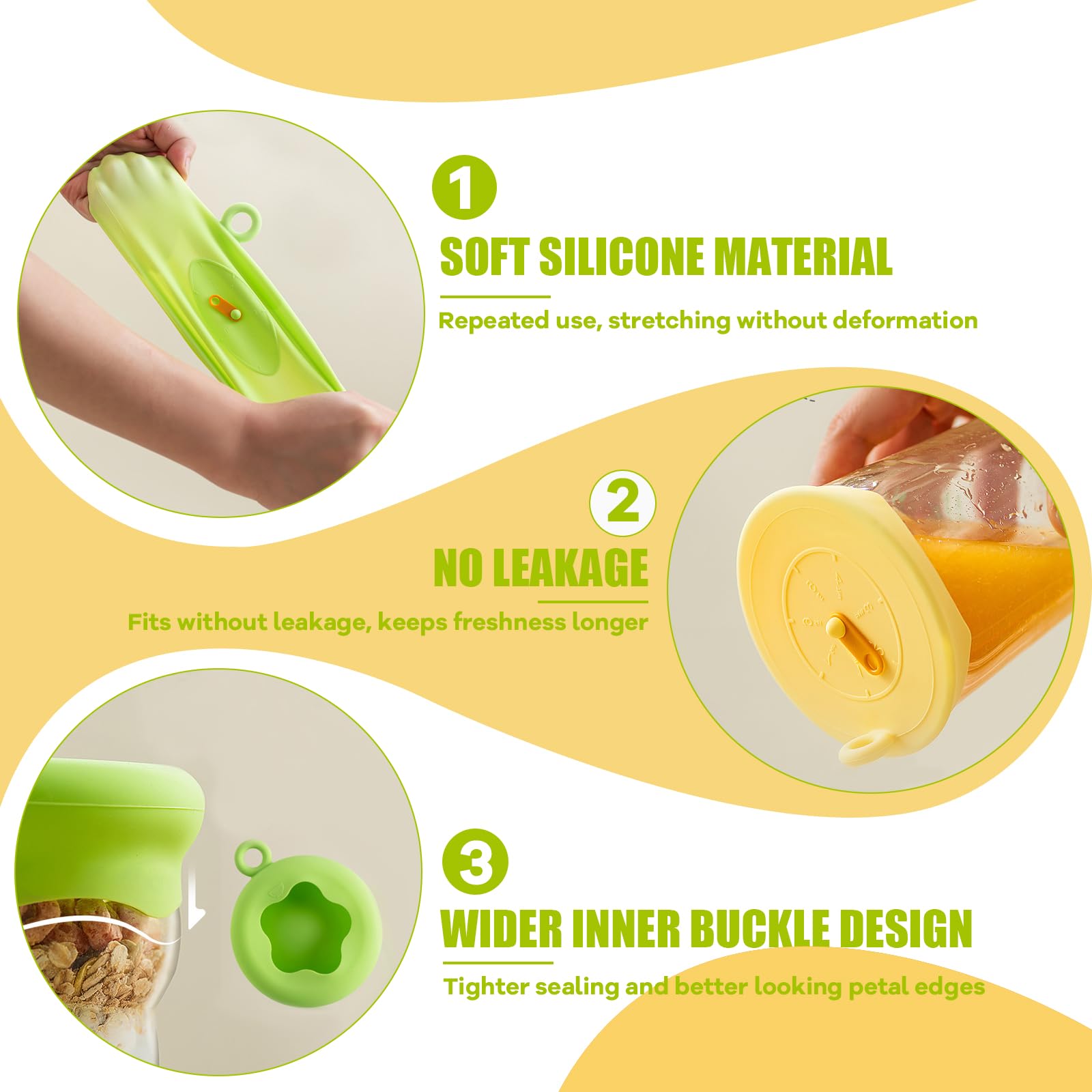 Supvox Silicone Bowl Covers Set with Time Tracker for 13–23cm Containers | Reusable Food-Grade Lids
