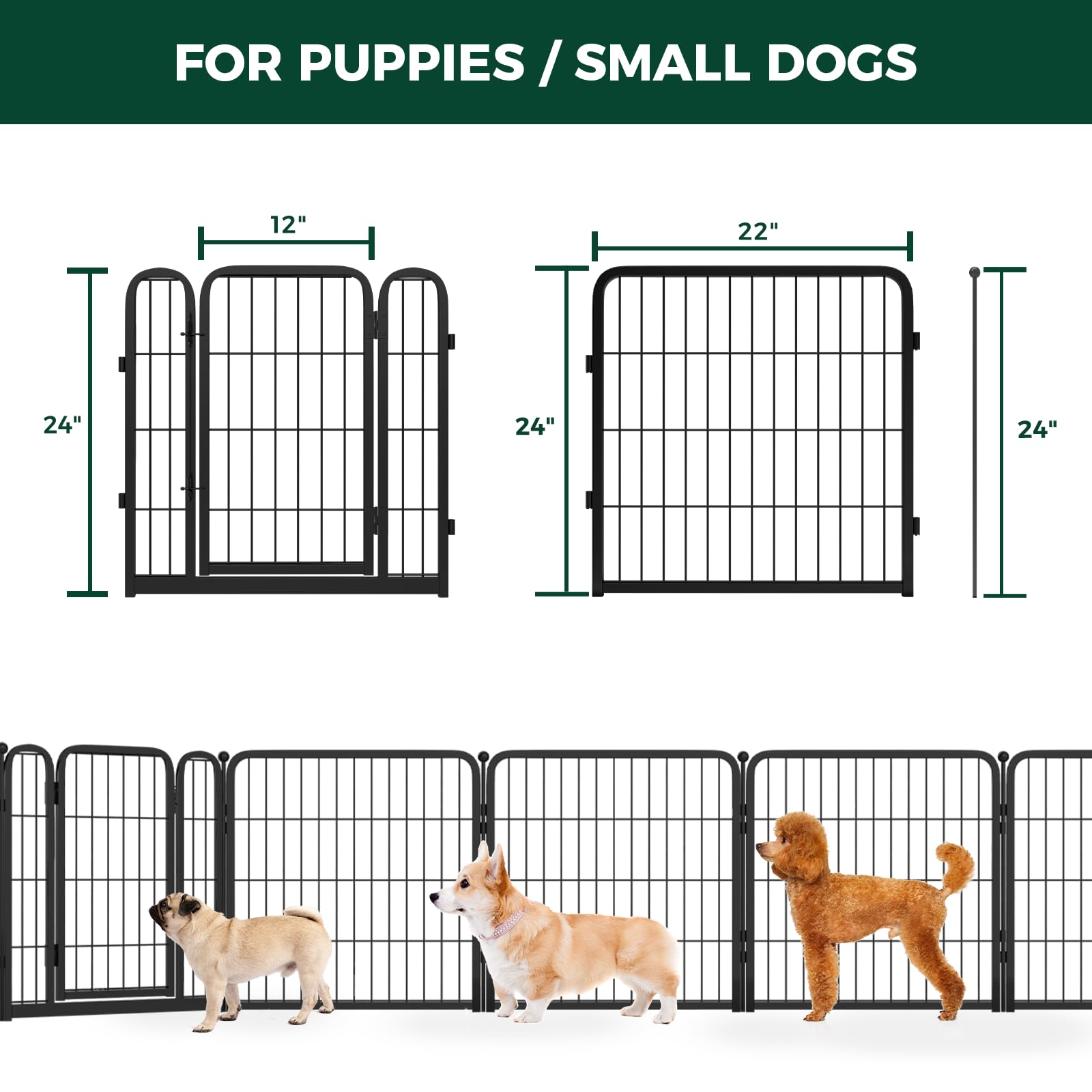 Qpets Dog Playpen for Indoor Use featuring 6 Panels 50x50cm with Door and Metal Grid Design