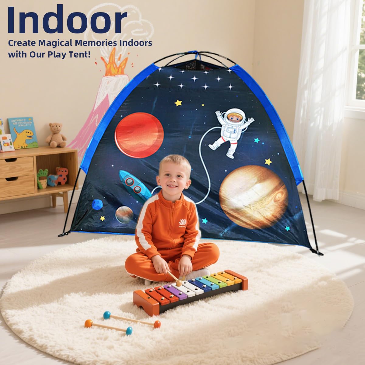 PATPAT Foldable Indoor Play Tent House for Kids featuring Mesh Roof & Curtain Door 120x120x100cm