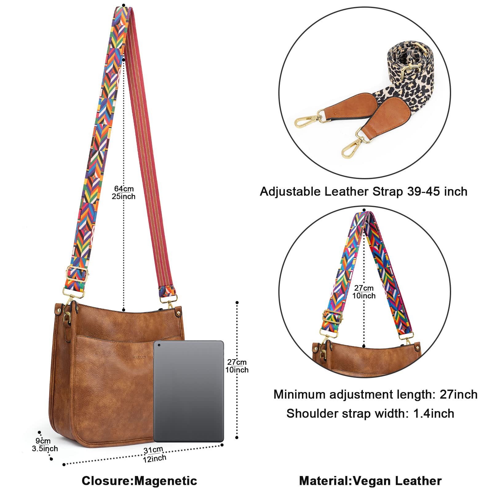 PALAY Tote Bag for Daily and Travel Use with Detachable Wide Strap in Vintage Brown | PU Leather Shoulder and Crossbody Bag for Women
