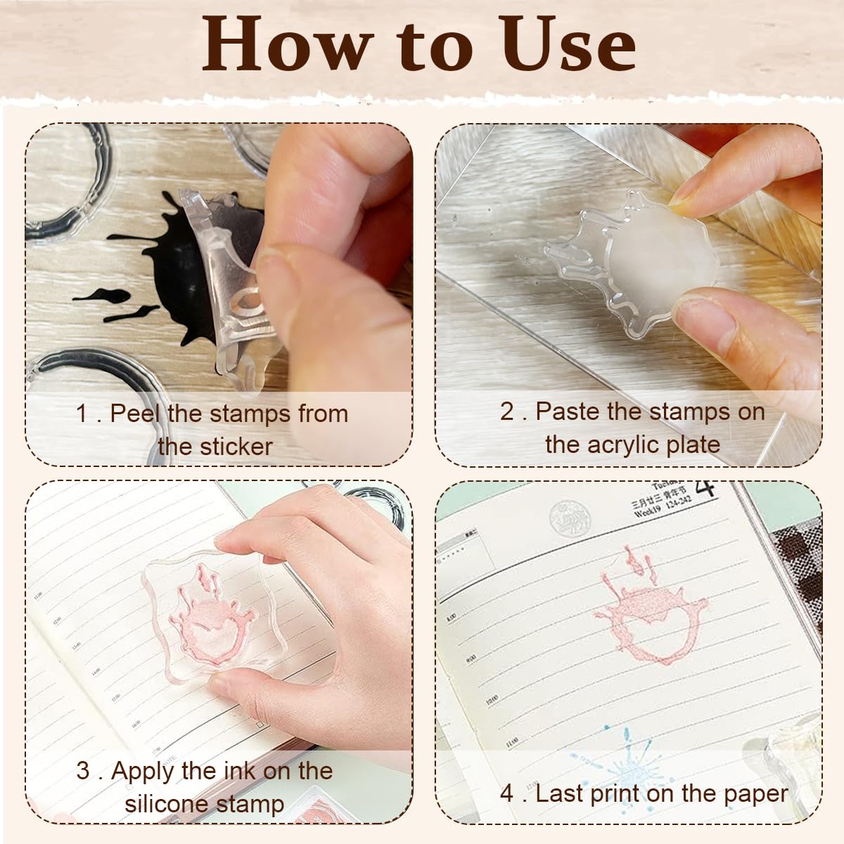 Climberty Scrapbooking Rubber Stamp for DIY Journals and Card Making 4.3 x 6.3 in | Clear Silicone Tea and Coffee Stain Patterns