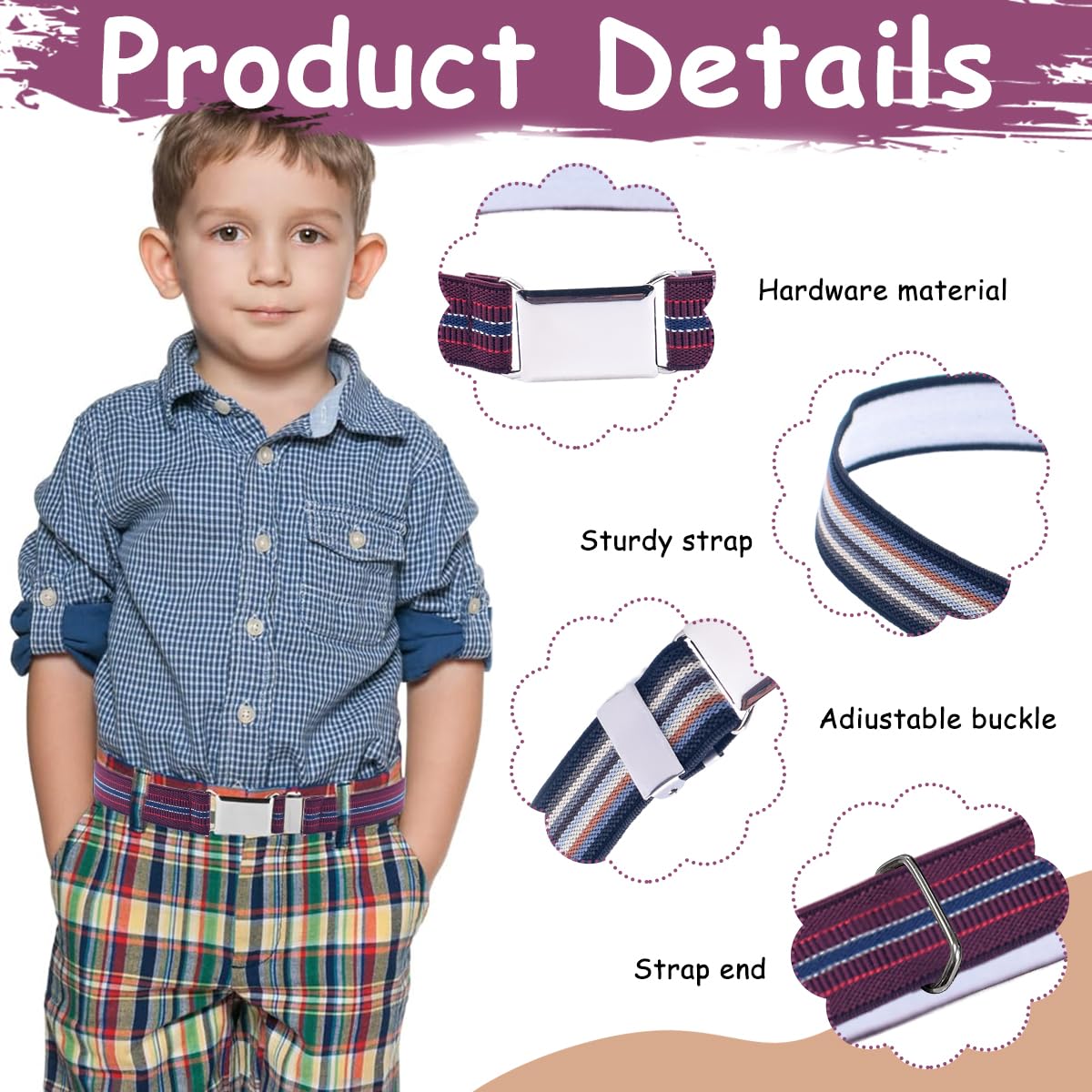 GUSTAVE Kids Belt for Boys Toddlers 2 Pack featuring Quick Release Buckle and Elastic Fit 35–50cm