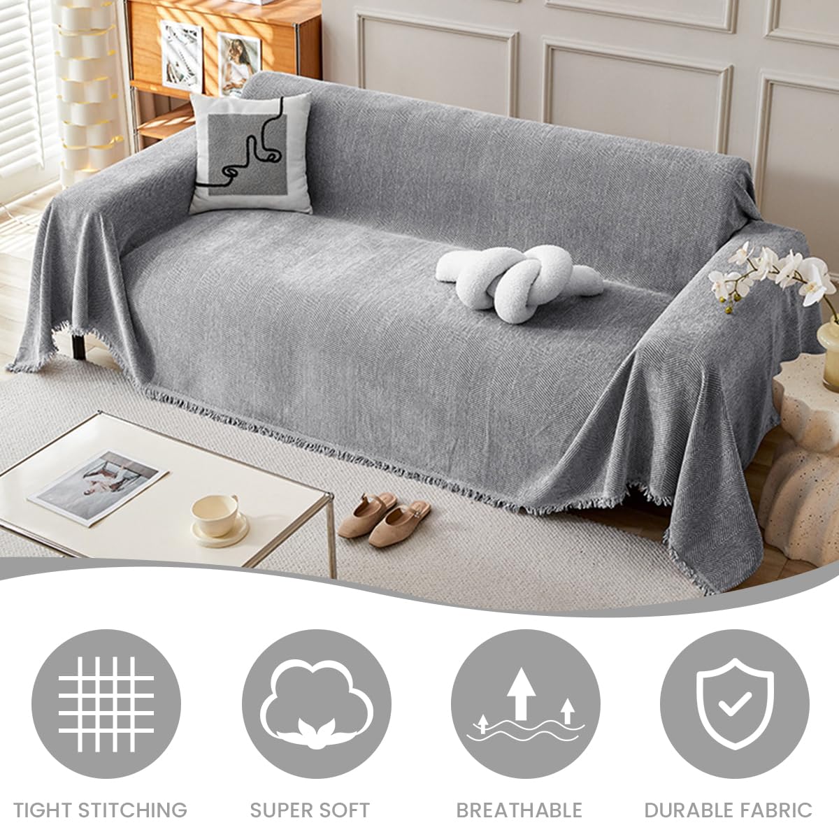 HASTHIP Sofa Covers for Living Room with Anti Slip Texture and Tassel Detailing 70x70 in