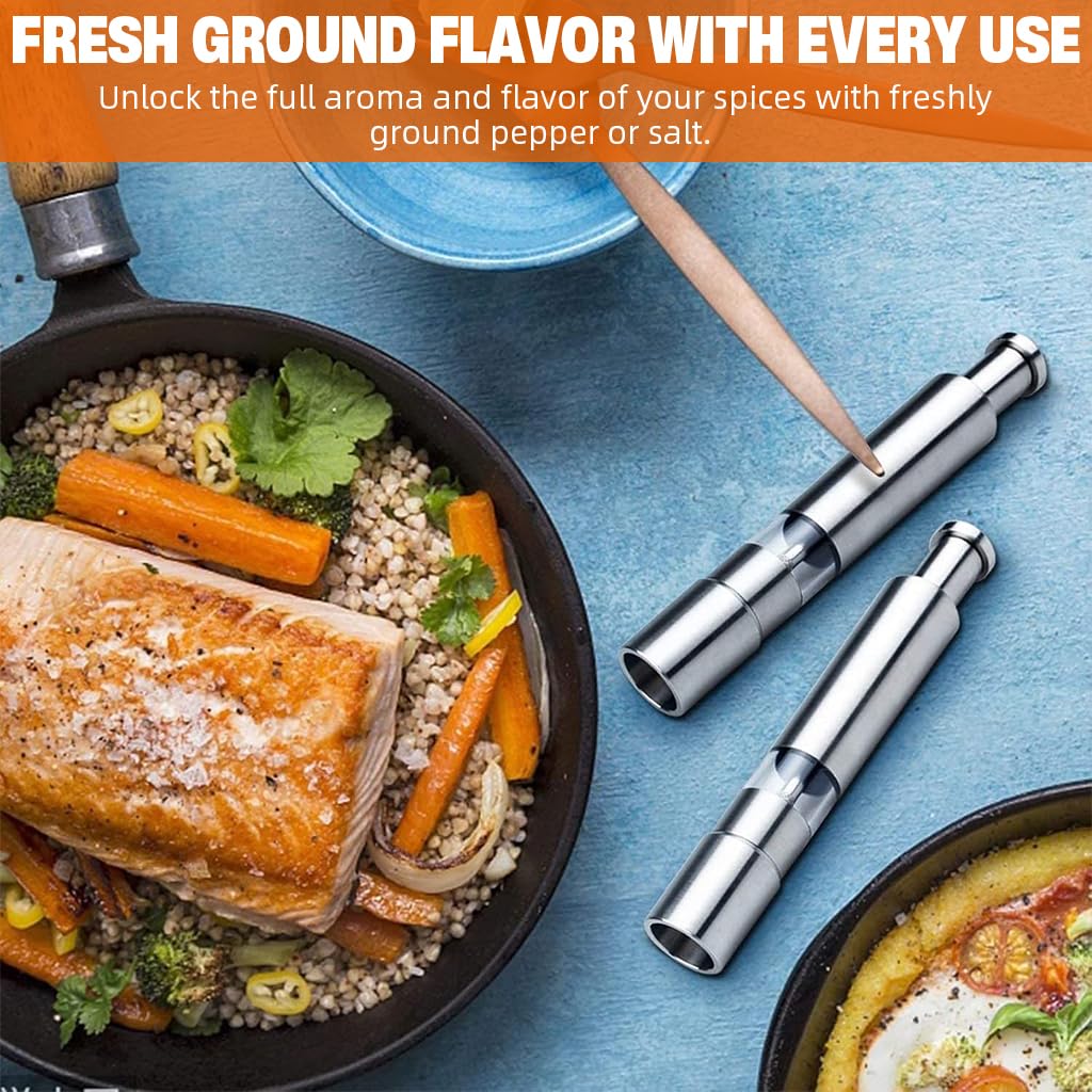 Supvox Pepper Grinder Mill Set for Kitchen with Spring-Loaded Push Design & Base | Stainless Steel 2Pcs