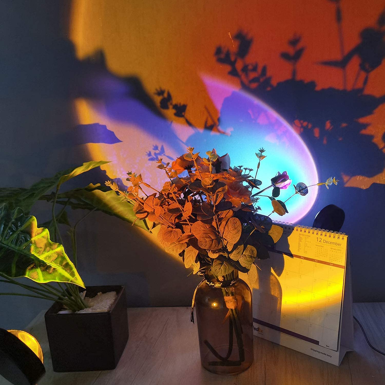 Verilux Sunset Projector Lamp 180 Degree Rotation Sunset Projection lamp, LED Rainbow Projection Light Romantic Visual Led Projector Night Light with USB Modern Floor Stand Living Room Bedroom