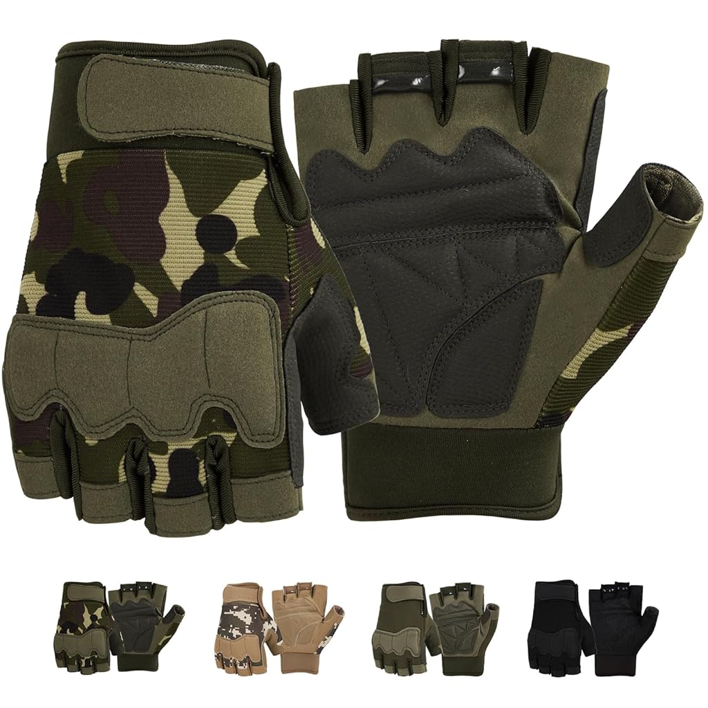 Proberos® Camouflage Anti-Slip Bike Gloves for Men & Women, Adjustable Wrist Support Gym Gloves, Breathable Fingerless Riding Gloves for Cycling, Motorcycle, Weightlifting & Outdoor Sports (XL)