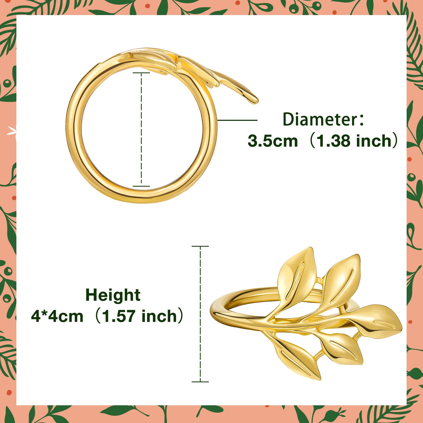 ZIBUYU Golden Leaf Napkin Rings for Dining Table and Wedding | 24PCS Set 1.38 in Diameter
