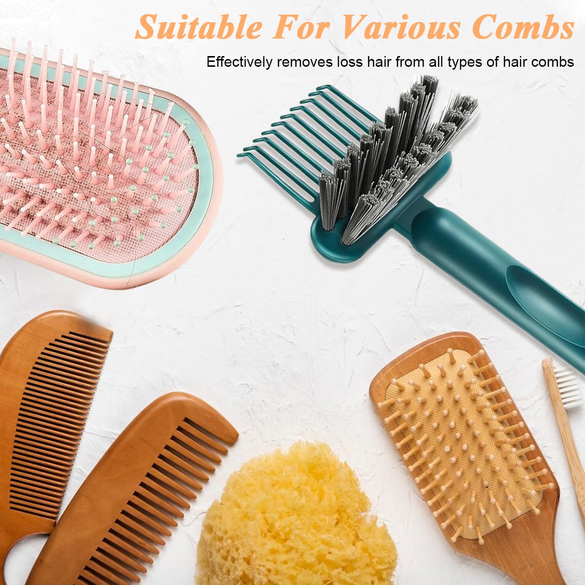 HASTHIP Hair Brush Cleaning Tool for Salon and Home Use with 10‑Teeth Rake | 3 PCS Plastic Set