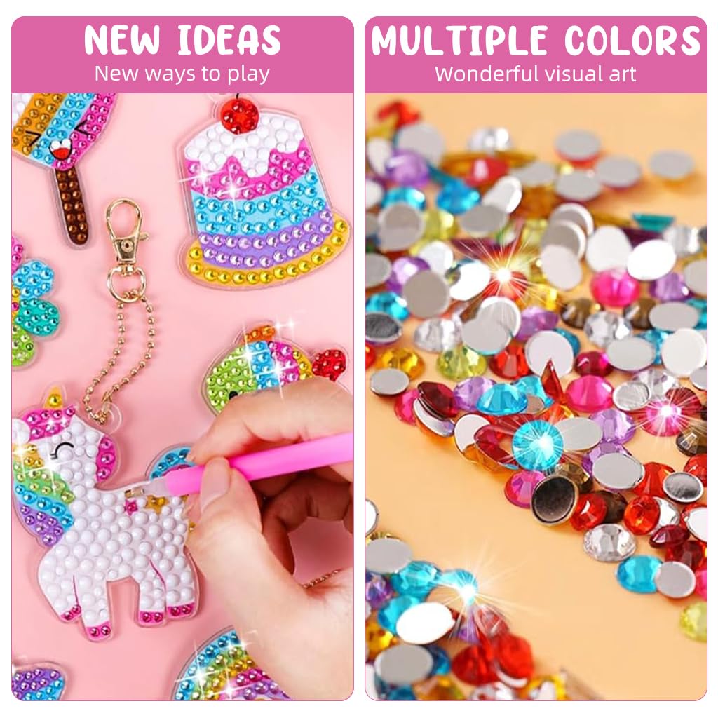 Zibuyu 5D Unicorn Diamond Painting Keychain Kit for DIY Crafts with 15 Pcs Gems | Fun Gift for Kids