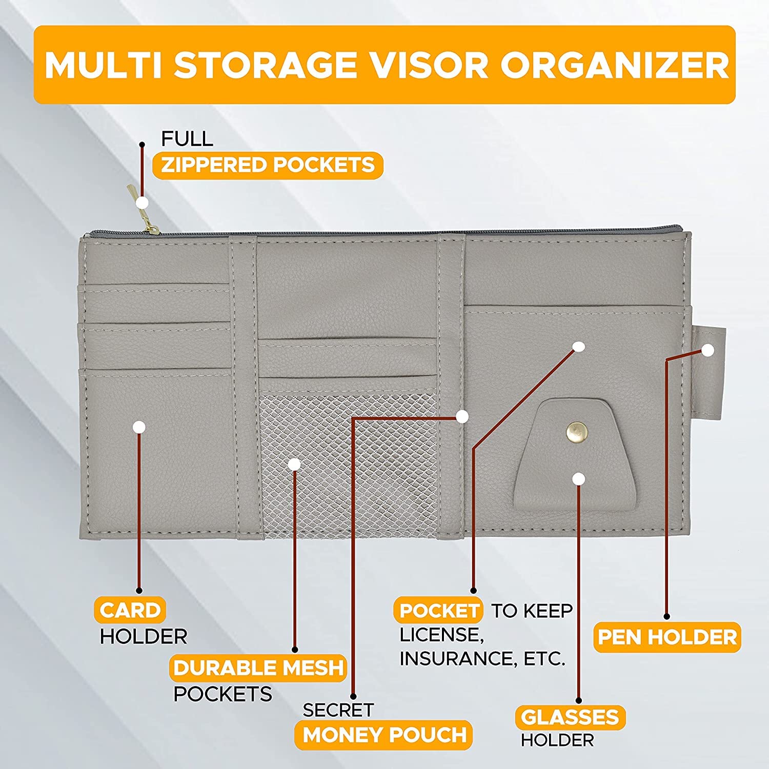 STHIRA Car Sun Visor Organizer for Cards and Sunglasses with Two Elastic Bands | 12 x 6 in PU Leather Black