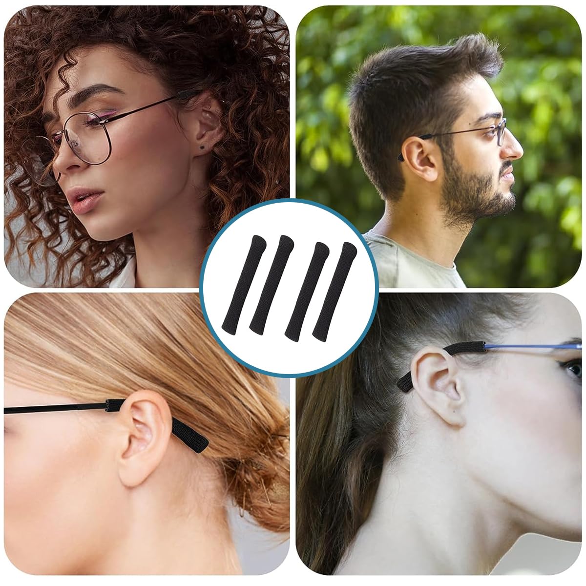 HASTHIP Specs Holder Glasses Ear Cushion for Eyewear featuring Non Slip Elastic Knit Fabric | 2 Pairs Black Soft Temple Sleeves