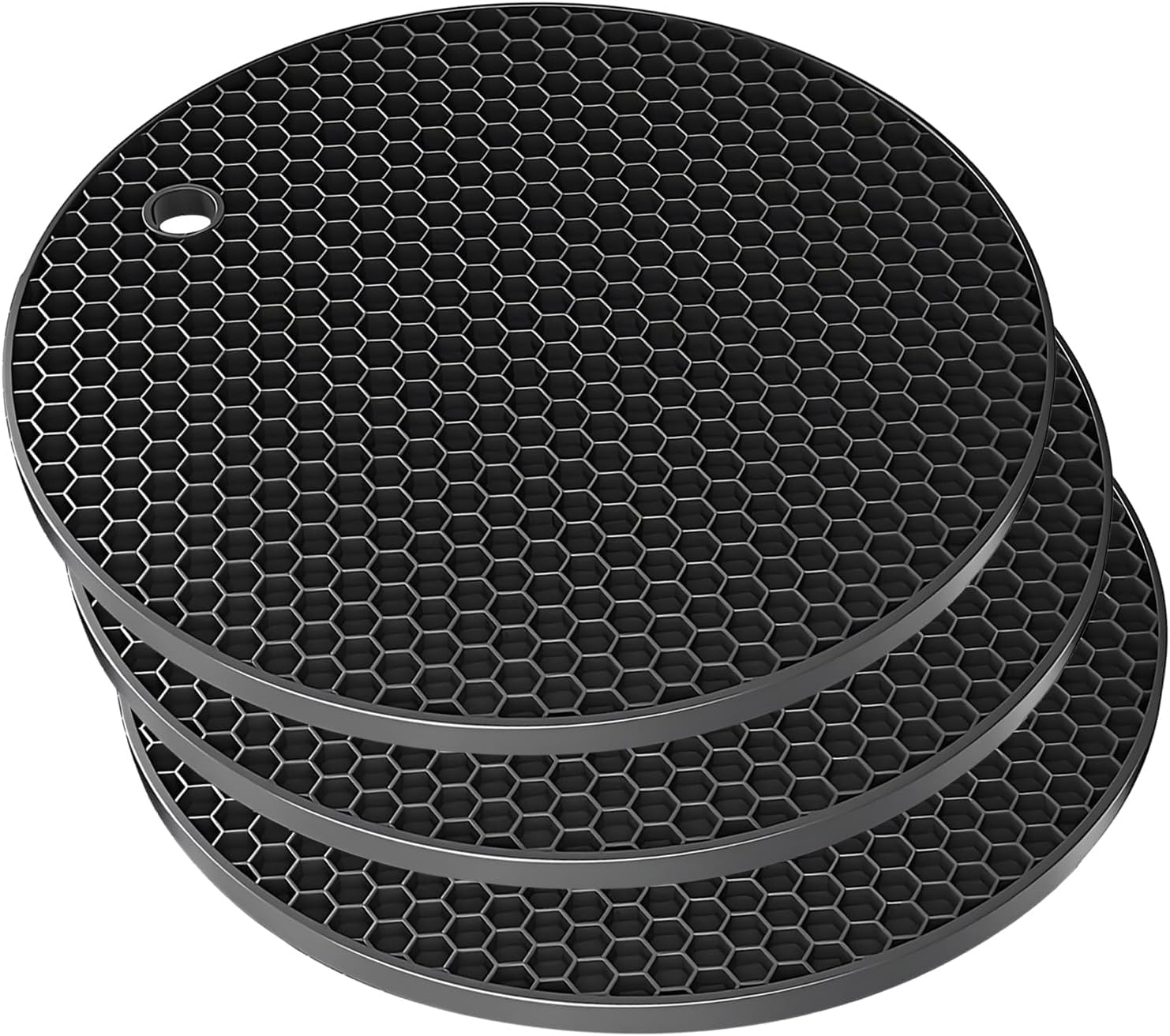 ZIBUYU Silicone Insulation Pads 6.8 in for Hot Dishes with Honeycomb Anti Slip Design | Black