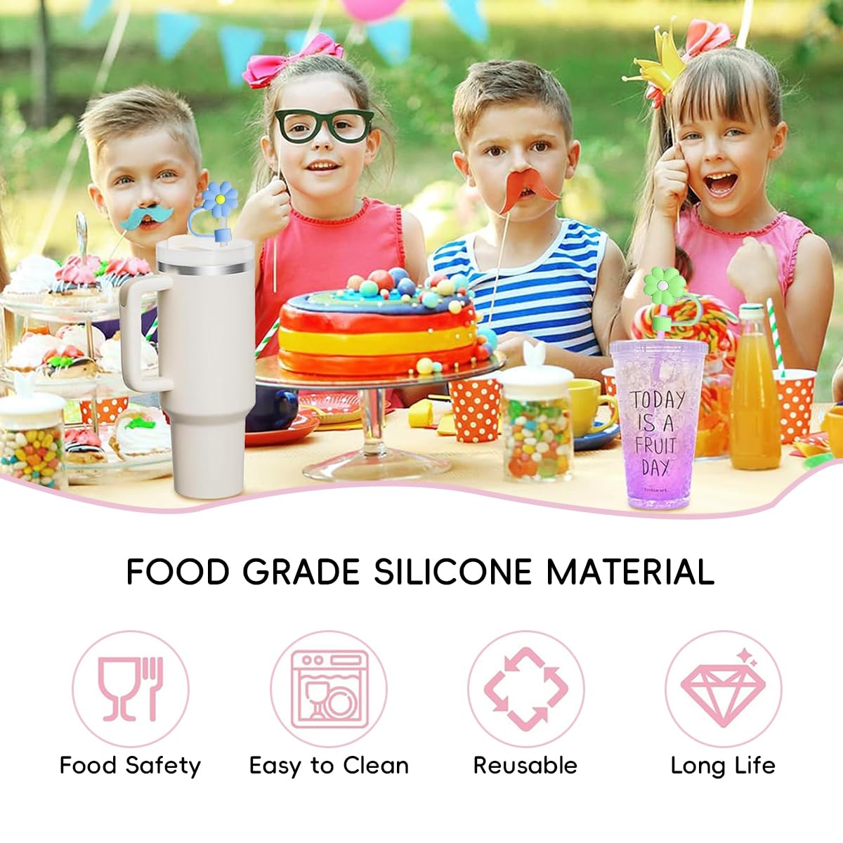 Zibuyu Silicone Straw Lid for Stanley Cup Reusable Drinking Cups | BPA‑Free Food‑Grade Silicone