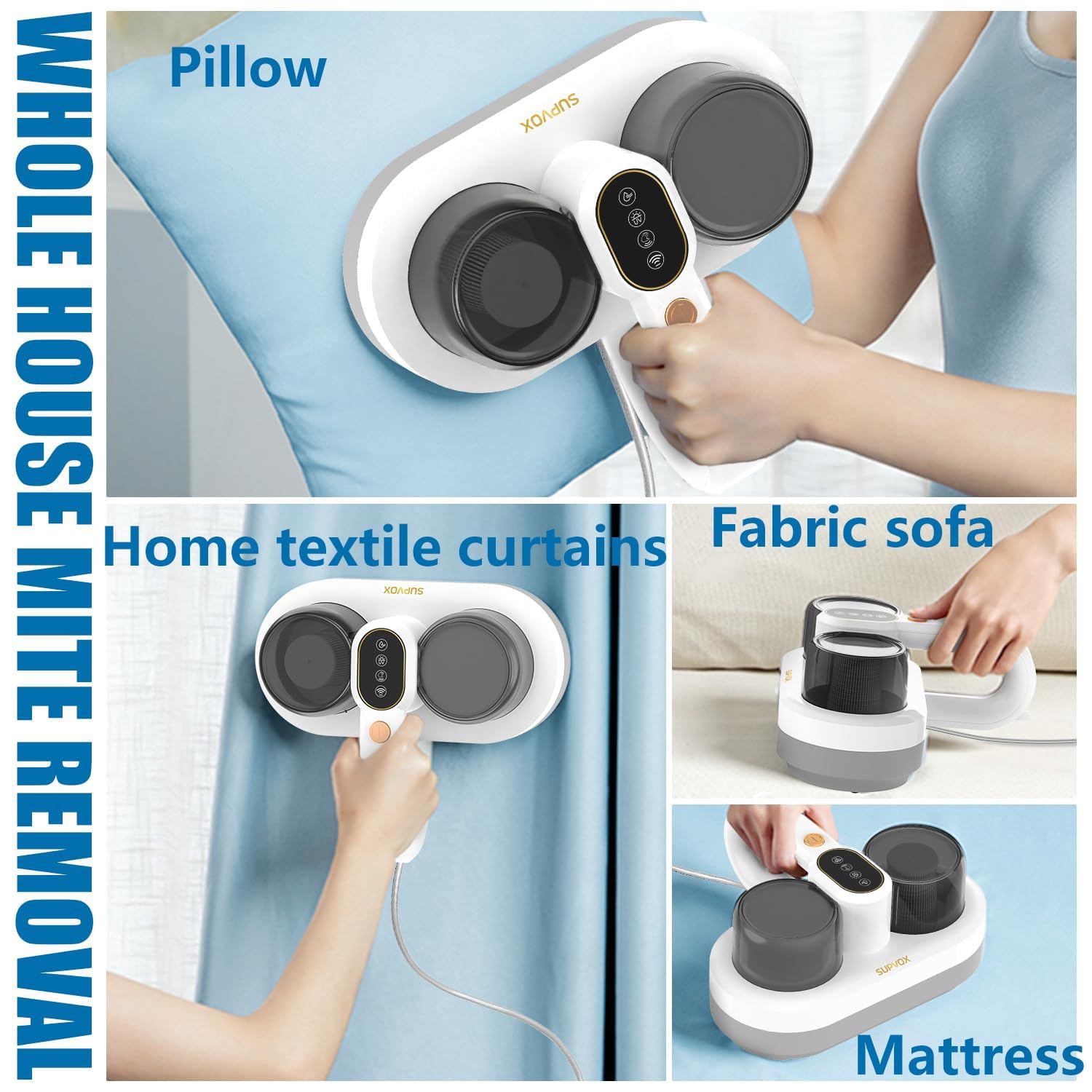 Supvox Bed Vacuum Cleaner for Mattress and Sofa with 14Kpa Suction & UV Light Sterilization