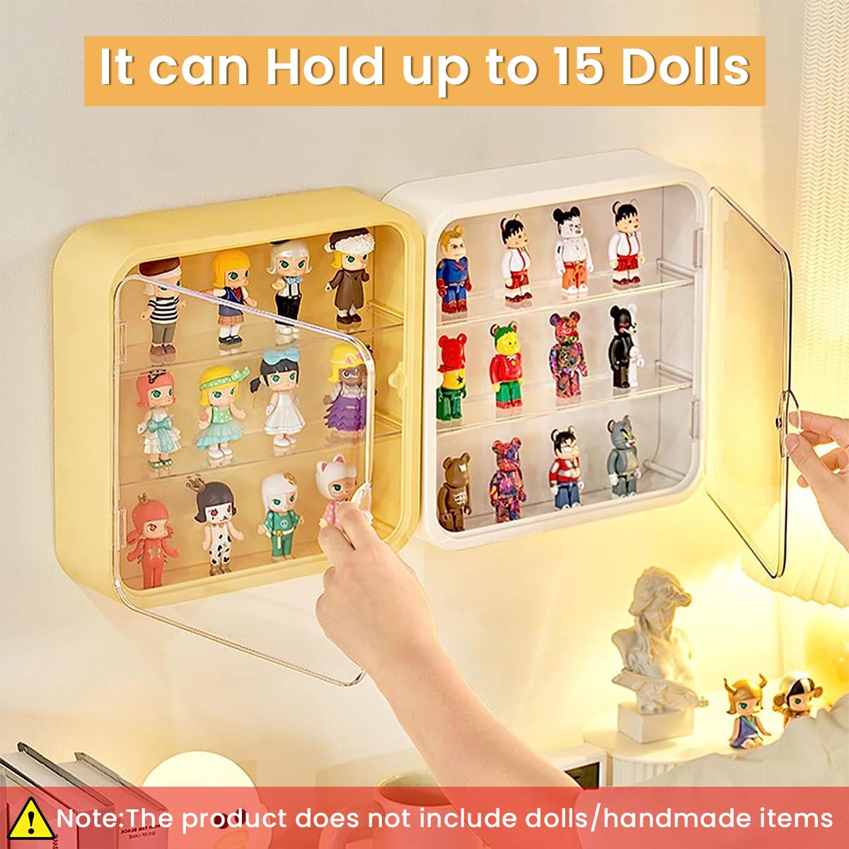 HASTHIP Clear Display Case for Figures with 30x30 cm Three Tier Rack and Acrylic Door | Wall Mounted Dustproof Storage Box