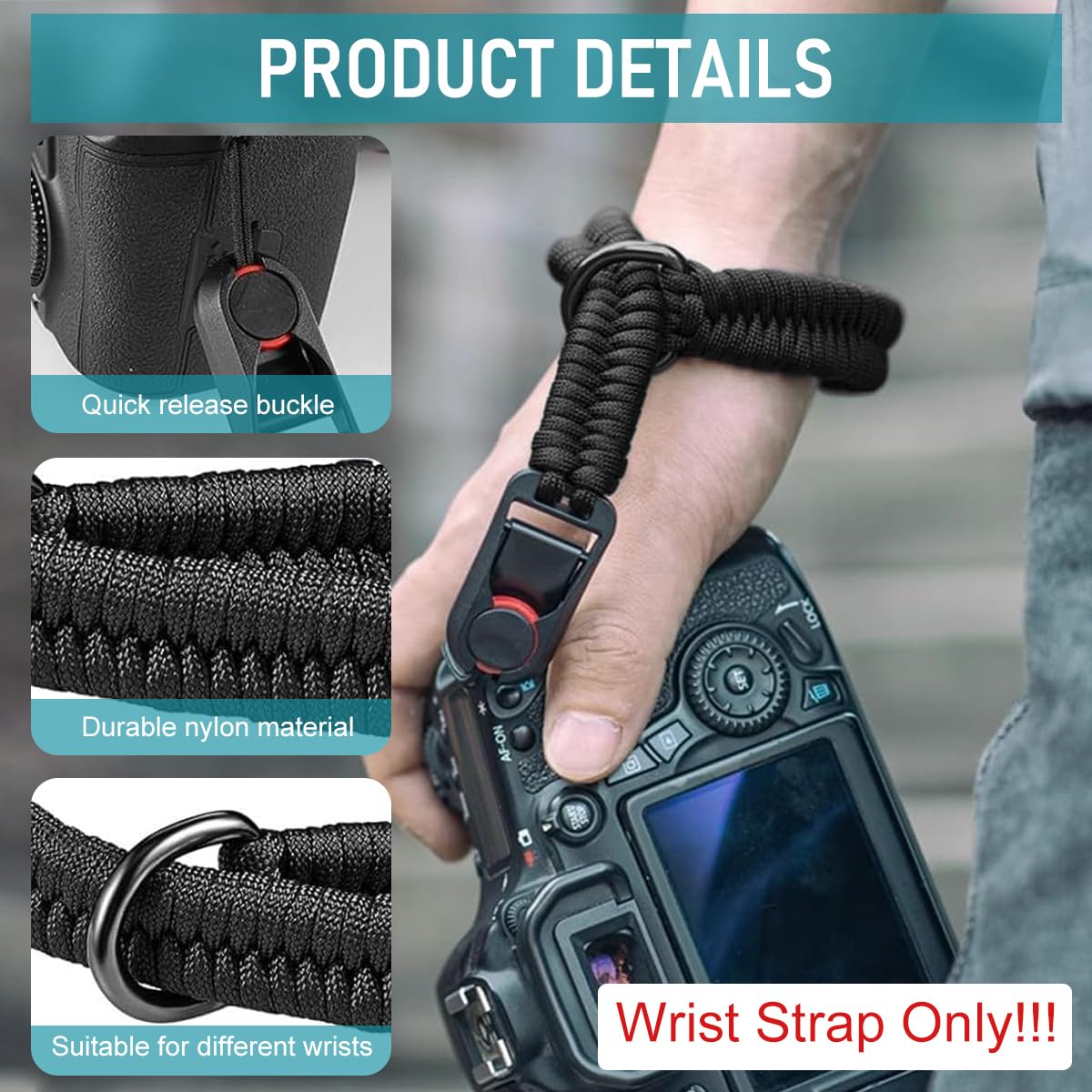 ZORBES Camera Wrist Strap for Mirrorless and Instant Cameras featuring Quick Release Rope 34cm Nylon Braided Design
