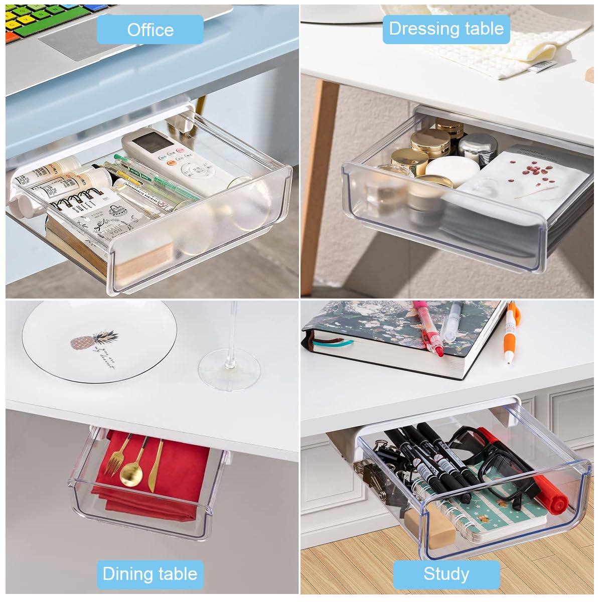 Climberty Under Desk Storage Box for Home Office Organization with Slide-Out Hidden Drawer 20 x 17 x 7.2cm White