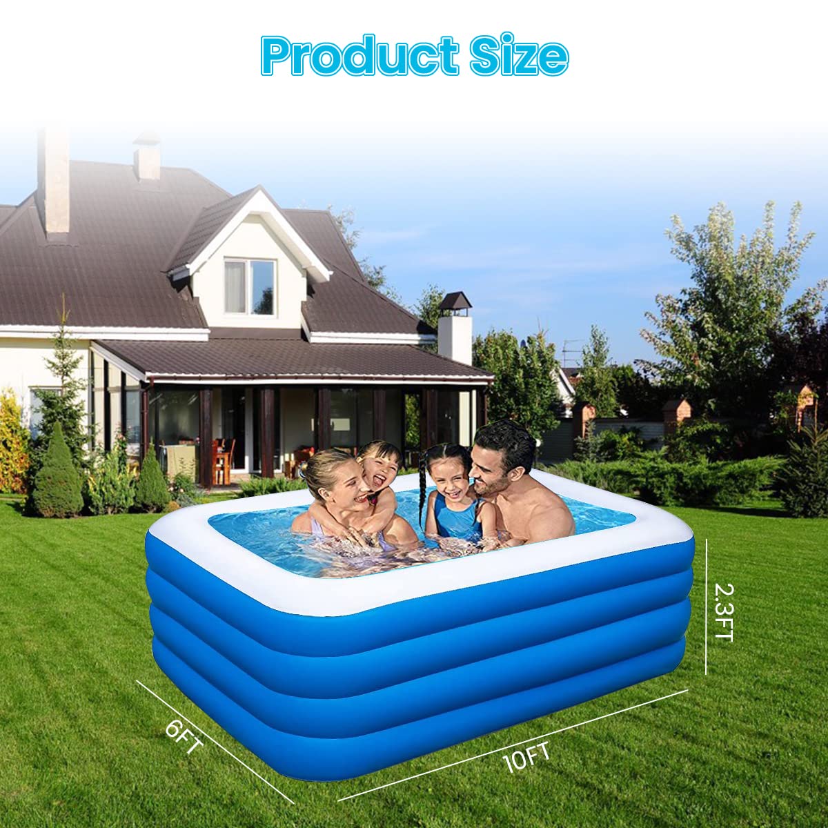 Proberos® 300*190*75cm Swimming Pool for Adults Kids with Electric Air Pump, Large 4-tier Independent Thicken PVC Inflatable Swimming Pool for Fun Indoor Outdoor Summer Activities