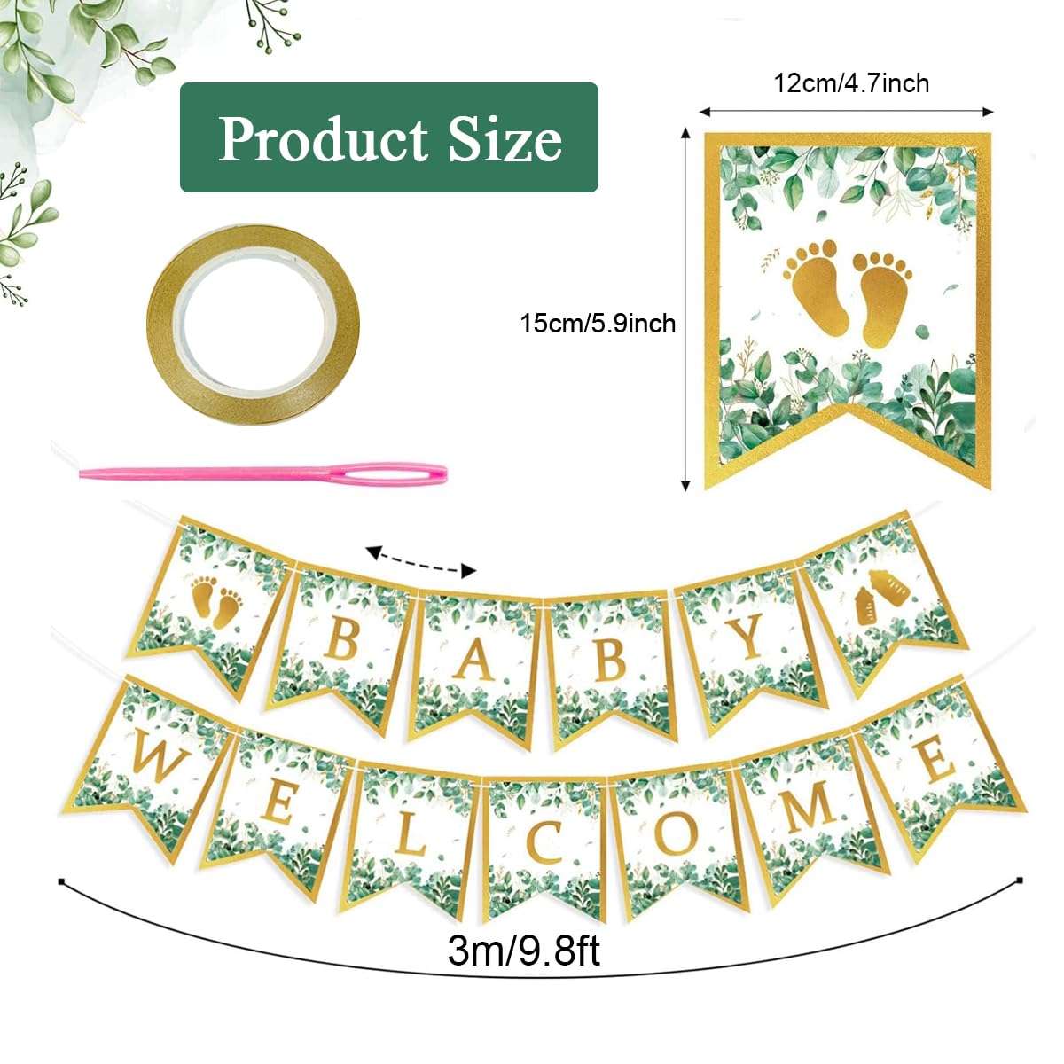 ZIBUYU Baby Welcome Banner for Baby Shower and Home Decoration | Golden Letter Flag