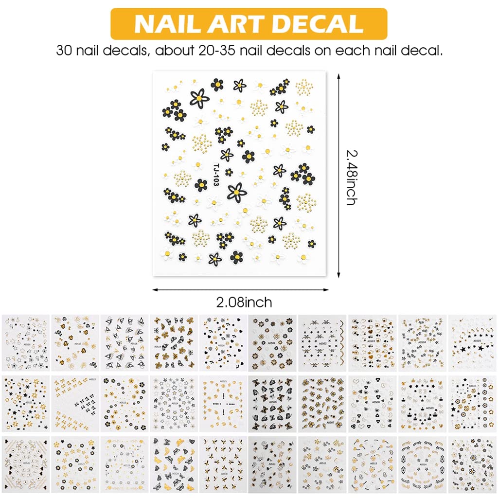 MAYCREATE 3D Nail Art Stickers for DIY Nail Design with Self Adhesive Sheets | 30 Sheets