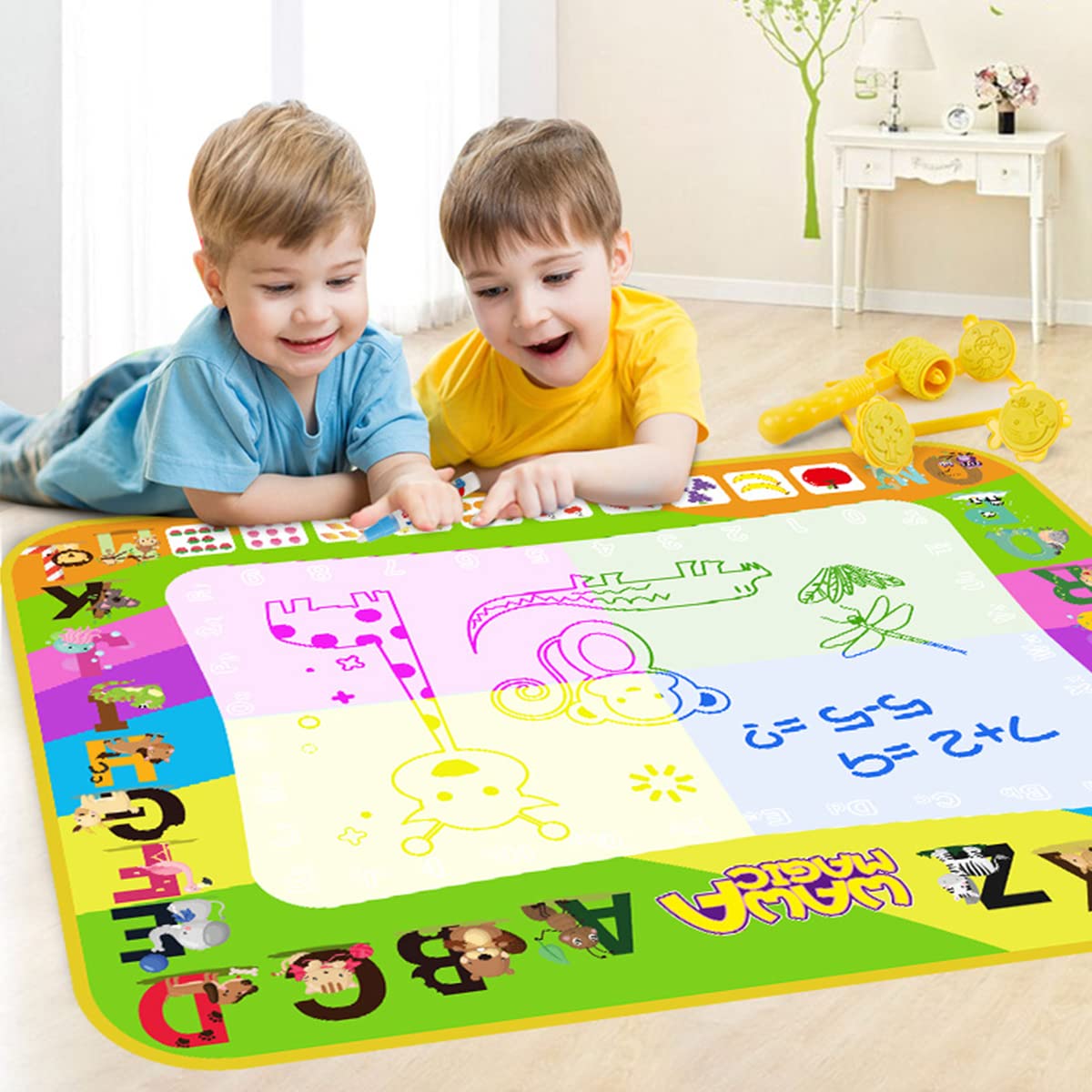 PATPAT  Water Doodle Mat Color Doodle Drawing Mat Aqua Mat with 2 Magic Pens Educational Toy Birthday Gifts for Children for Children Age 2 Years 1 Drawing Mat, 2 Magic Pens for Toddler