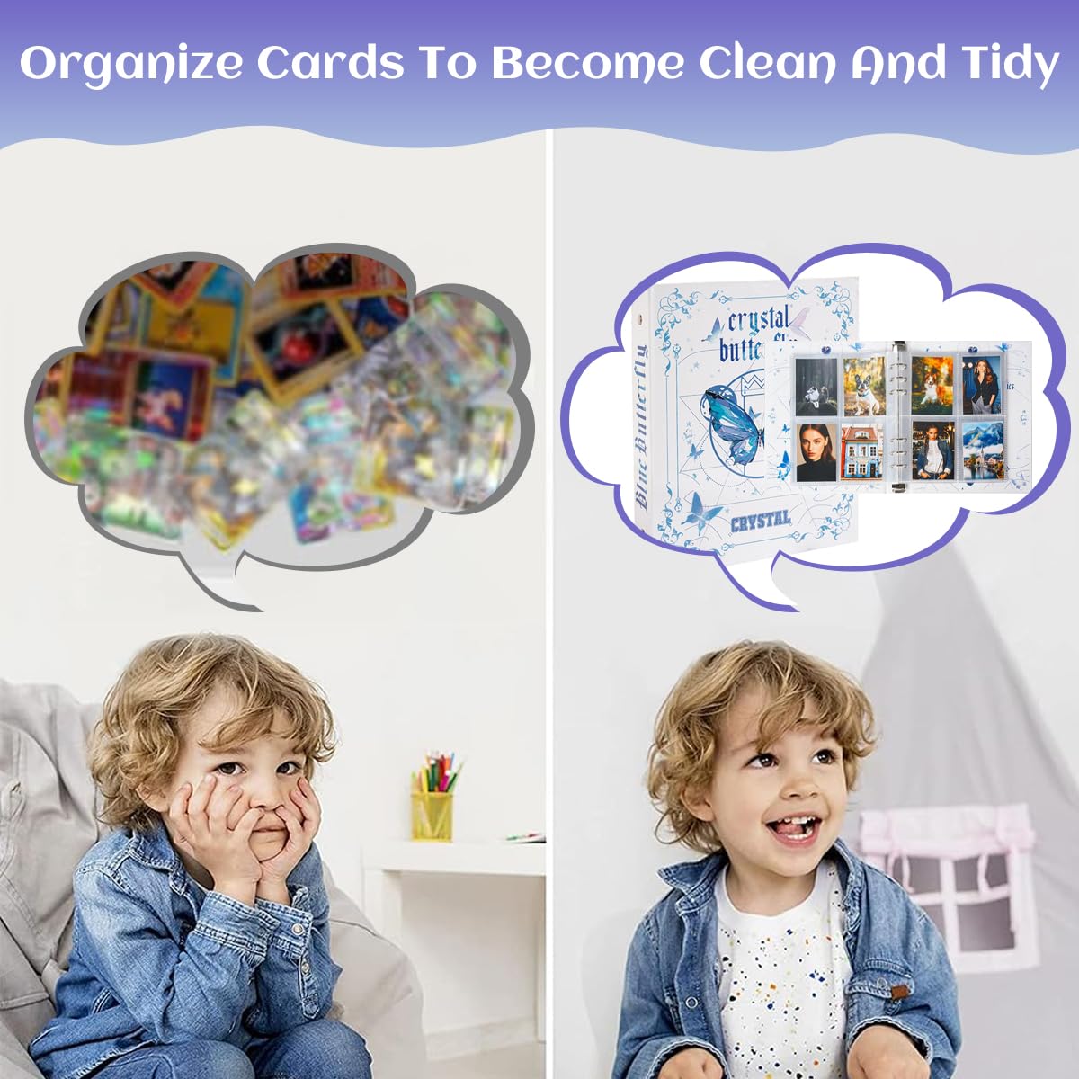 PATPAT Photo Album for Collectible Cards with 160 Slots and Double Sided Clear Pockets | Fashion Blue Butterfly Hard Cover