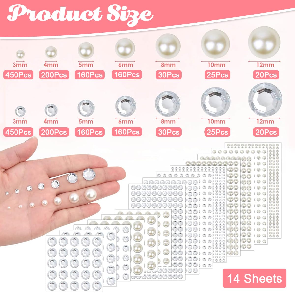 MAYCREATE Pearl Stickers for Face Makeup and DIY Crafts featuring 2000pcs Self Adhesive Gems