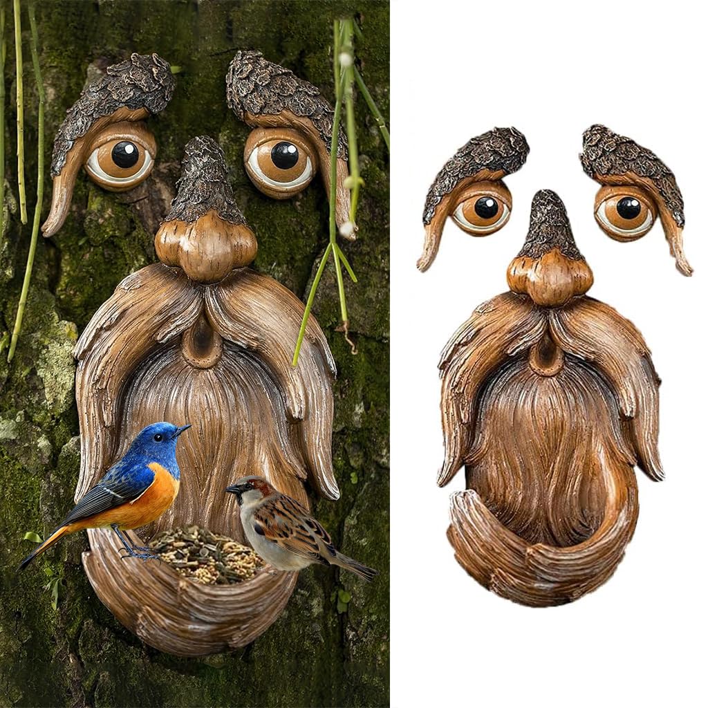 HASTHIP Bird Feeder for Garden and Patio featuring Resin Wood Spirit Design | Tree Mounted Outdoor Decor