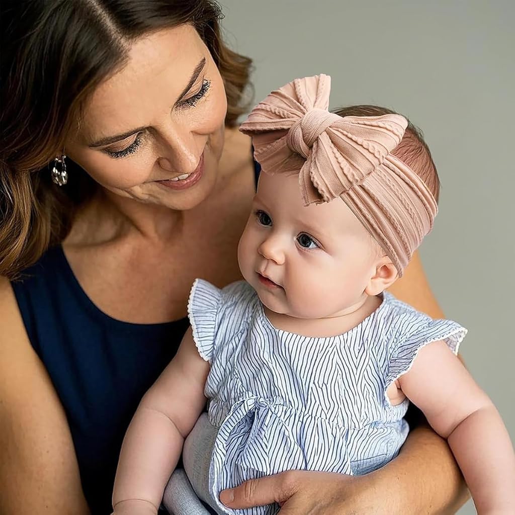 SNOWIE SOFT® 3Pcs Baby Headbands for Baby Girls 0-24 Months 3-Color Pink Girls Bow Headbands Infant Baby Stretchy Nylon Jacquard Headbands Shower Gift for Baby Girls