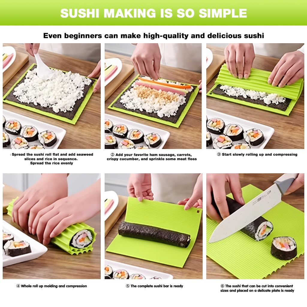 Supvox Silicone Sushi Maker for Easy Home Rolling with Non Stick Grooved Pattern | Heat Resistant Food Grade Mat