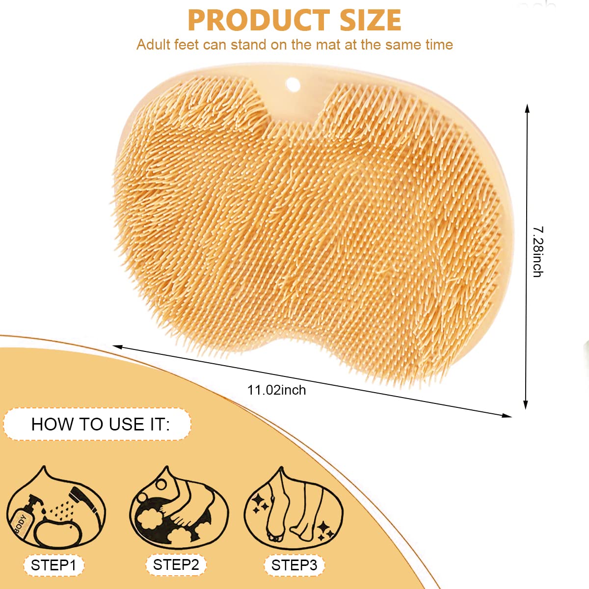 HANNEA Shower Foot Massager Scrubber for Bath with Suction Cups & 28.5×20.5 cm Mat | Silicone Bristles Cleaner