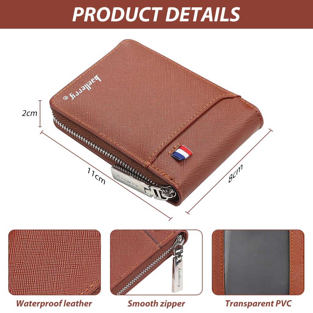 ZIBUYU® PU Leather Wallet for Men Credit Debit Business Card Holder for Men 9 Slot Zipper Coin Purse Visiting Card Holder Birthday Gift for Men, Women, Husband, Father