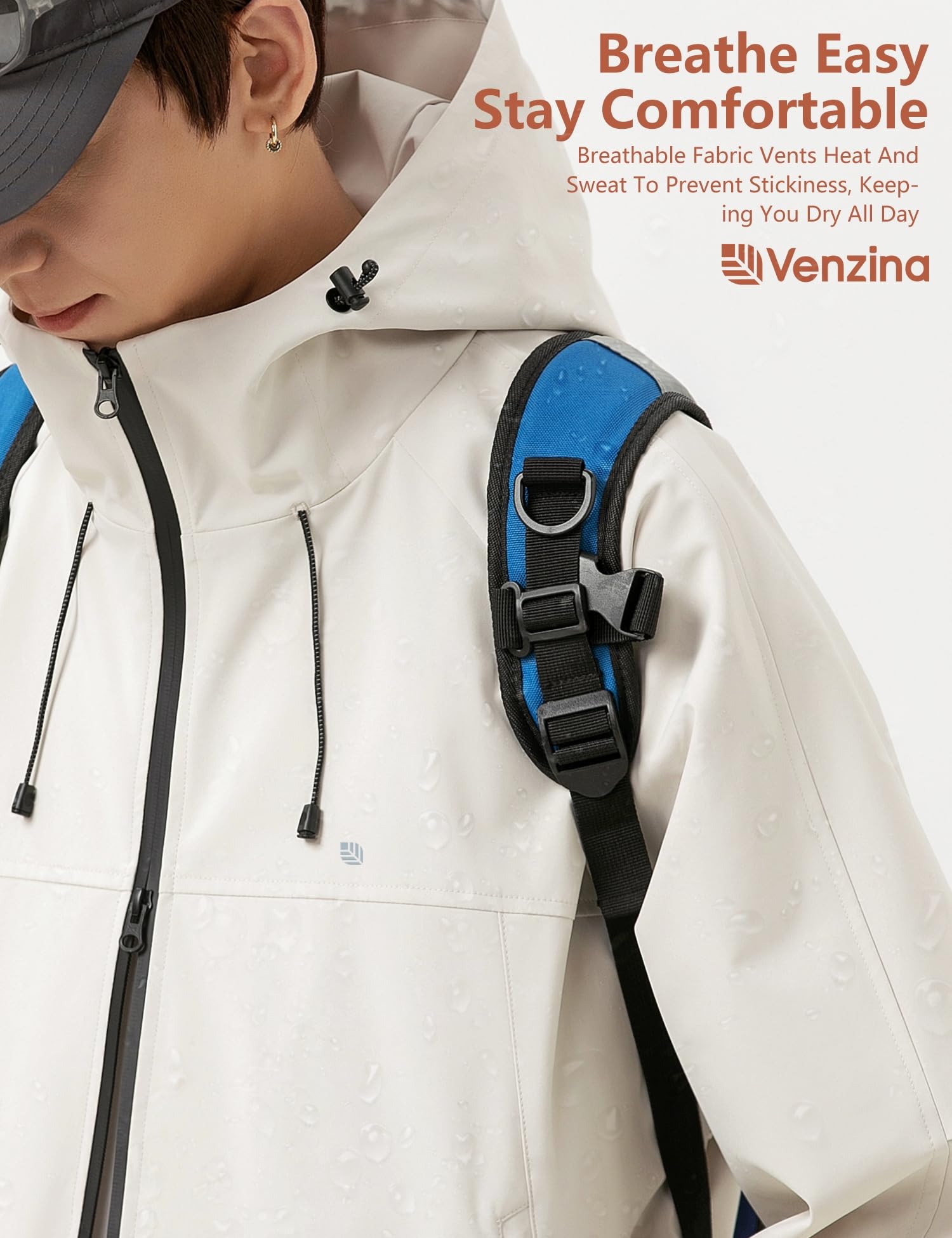 Venzina Men's Waterproof Windbreaker Jacket for Hiking and Cycling with 75D Fabric | Light Khaki