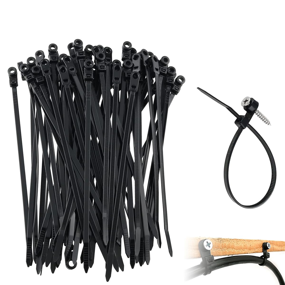 Serplex Mountable Cable Ties for Cable Organization featuring Screw Hole Design 200 pcs 5.9 in Nylon