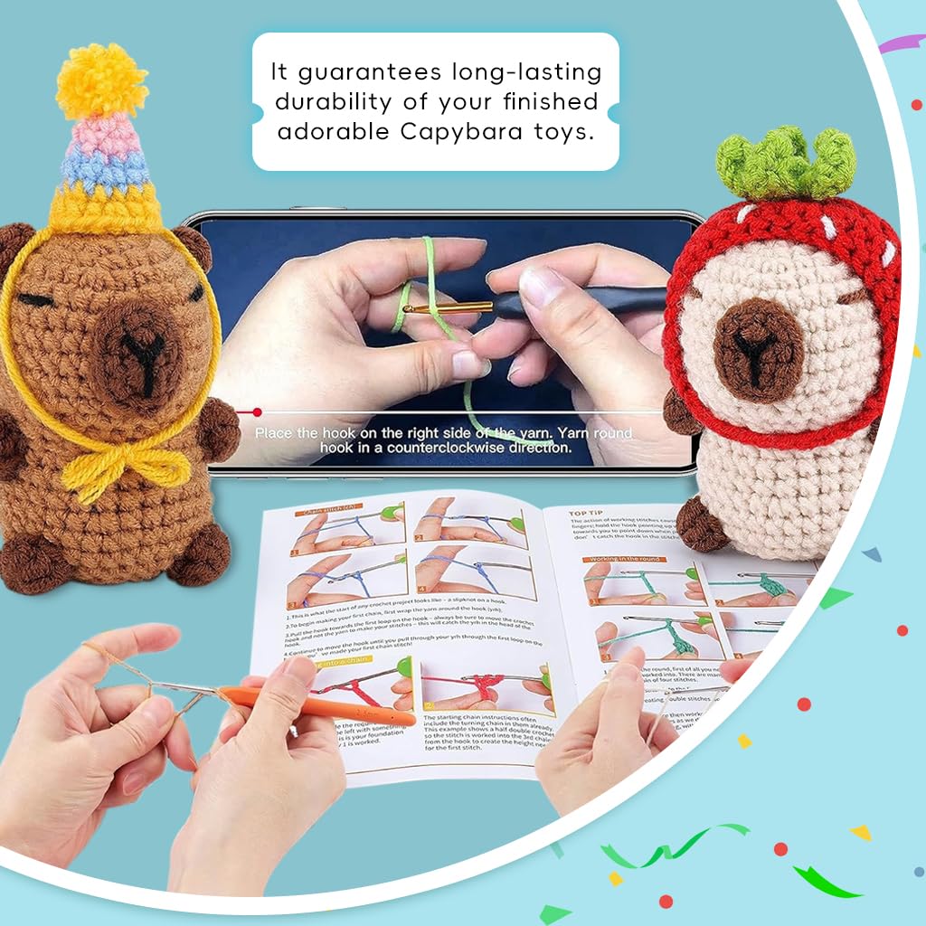 PATPAT DIY Capybara Crochet Kit for Beginners with Hooks and Colored Yarns Set of 2 | Pink and Brown 4.72 in Stuffed Toys Gift Craft