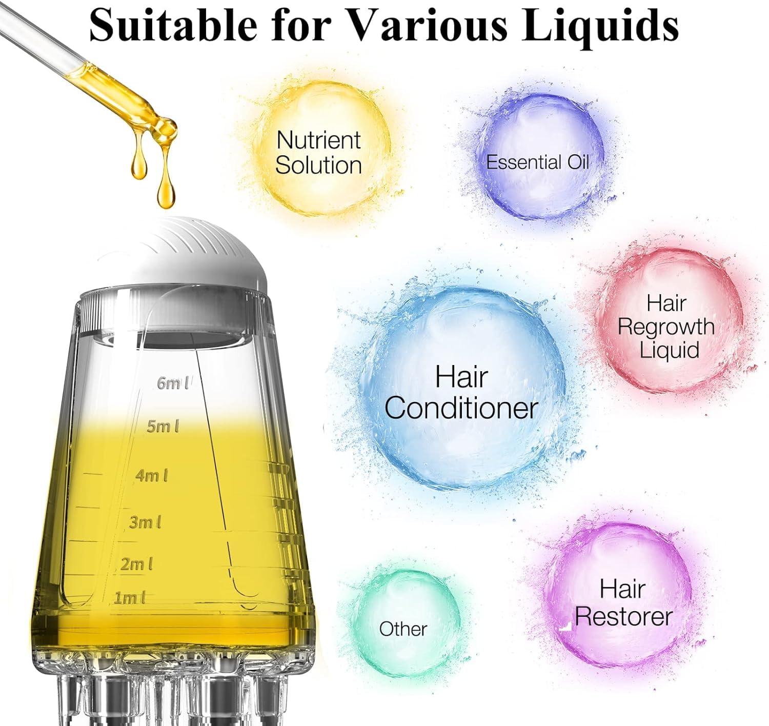 ZIBUYU Hair Oil Applicator Comb for Scalp Massage with 6ml Clear Bottle | Ball Tip Roller Tool for Even Oil Distribution