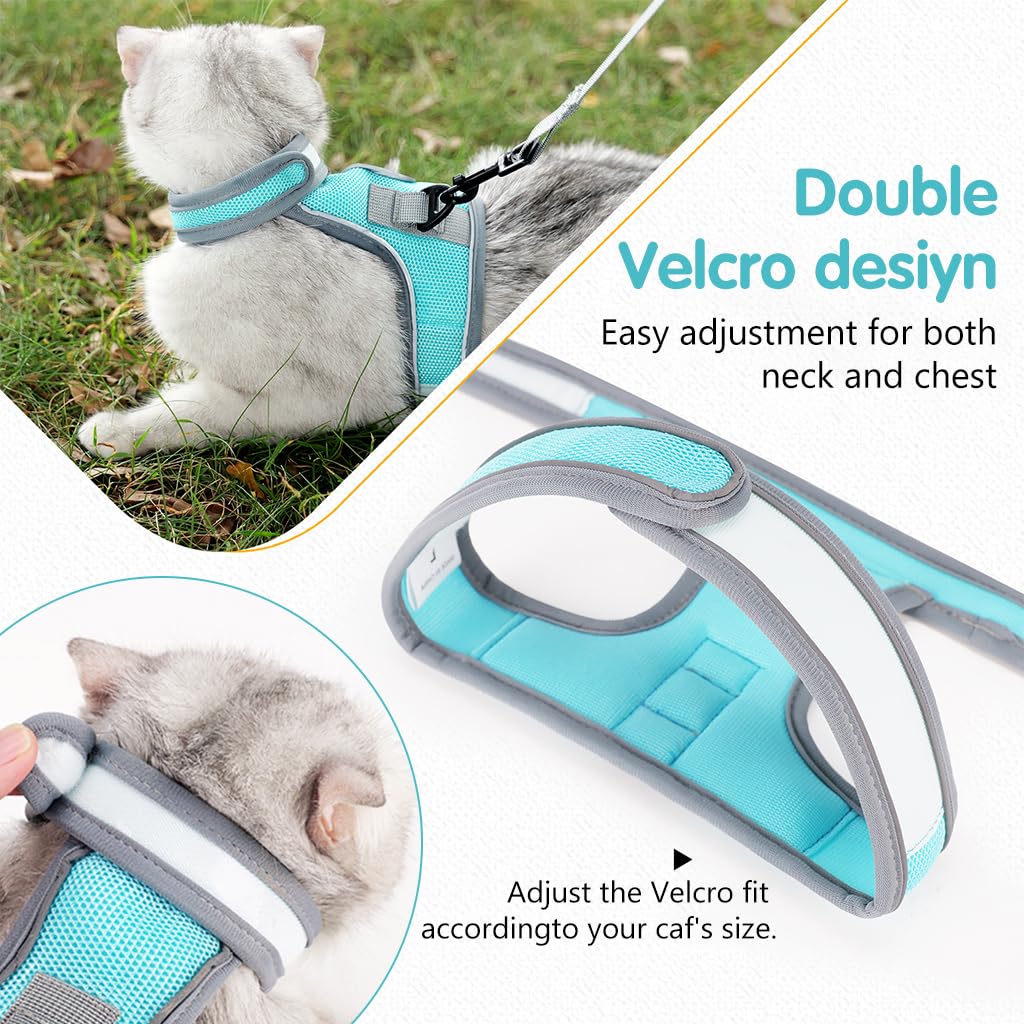 Qpets® Cat Vest Harness & Nylon Webbing Leash Set Outdoor Anti-Escape Pet Harness Walking Harness Safety Reflective Strip Cat Harness Breathable All Season Use Cat Vest Harness, Size S