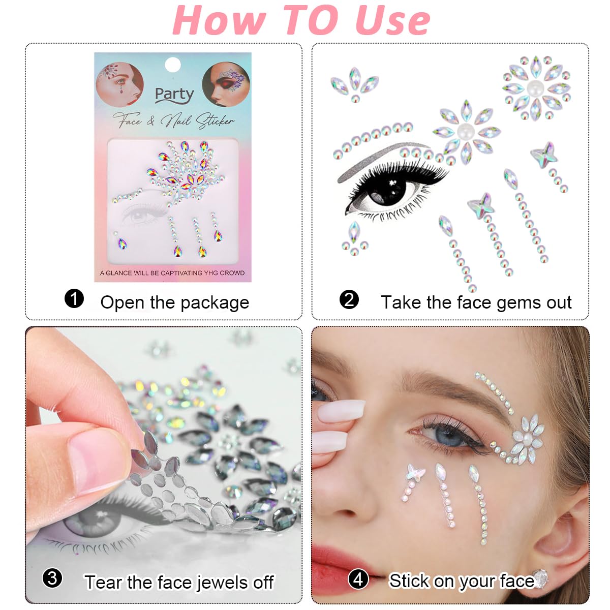 MAYCREATE Face Gems Rhinestone Face Decoration Jewelry Stickers For Women Girls, Mermaid's Tears Makeup Stickers Artist Temporary Eyes Decor Crystal Face Jewels for Festival, Party, Rave (Red)