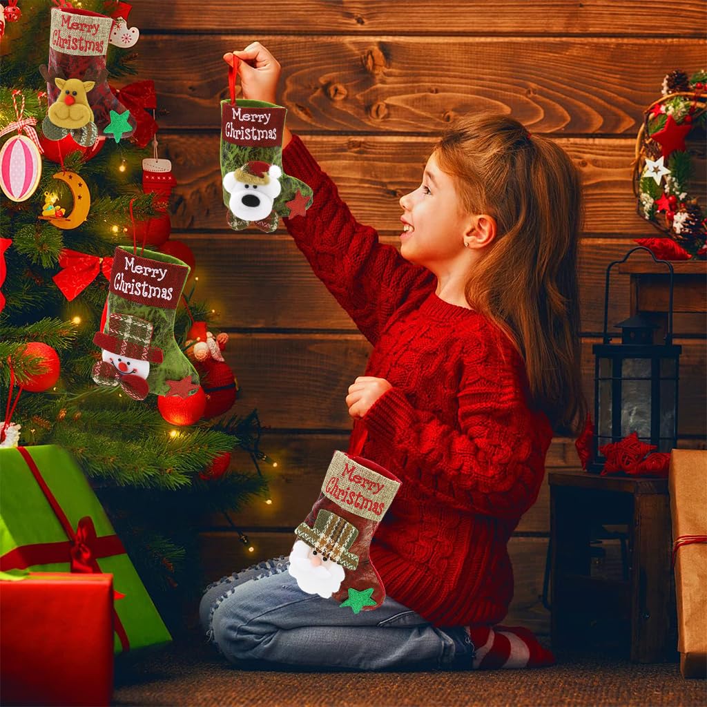 ZIBUYU Christmas Stockings for Home Decor featuring Santa Snowman Reindeer Bear Prints 2pcs