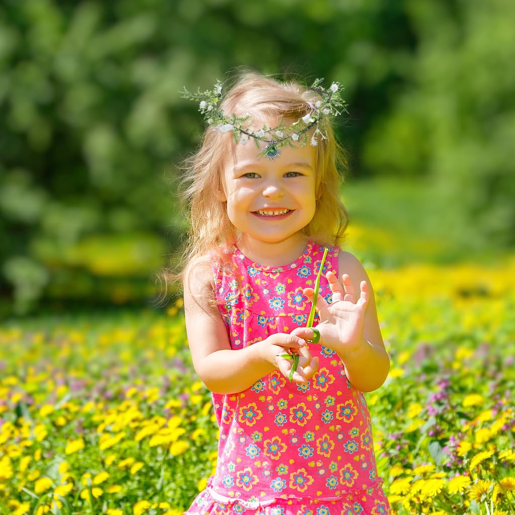 SANNIDHI Flower Crown for Girls featuring Green Branch Design with White Ribbons | Fairy Princess Headband for Weddings and Parties