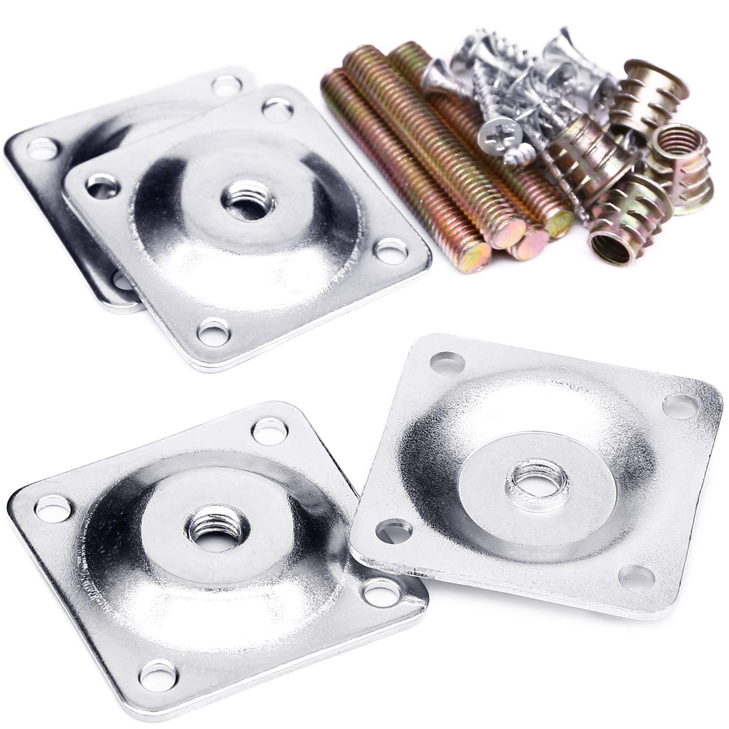Serplex® Wooden Table Leg Mount Plate Hardware Kit, Set of 4 Square Mounting Metal Plates for Wooden Legs Installation, with Screws Kit, 48x48mm, Ideal for Desk, Teatable, Wooden Stand