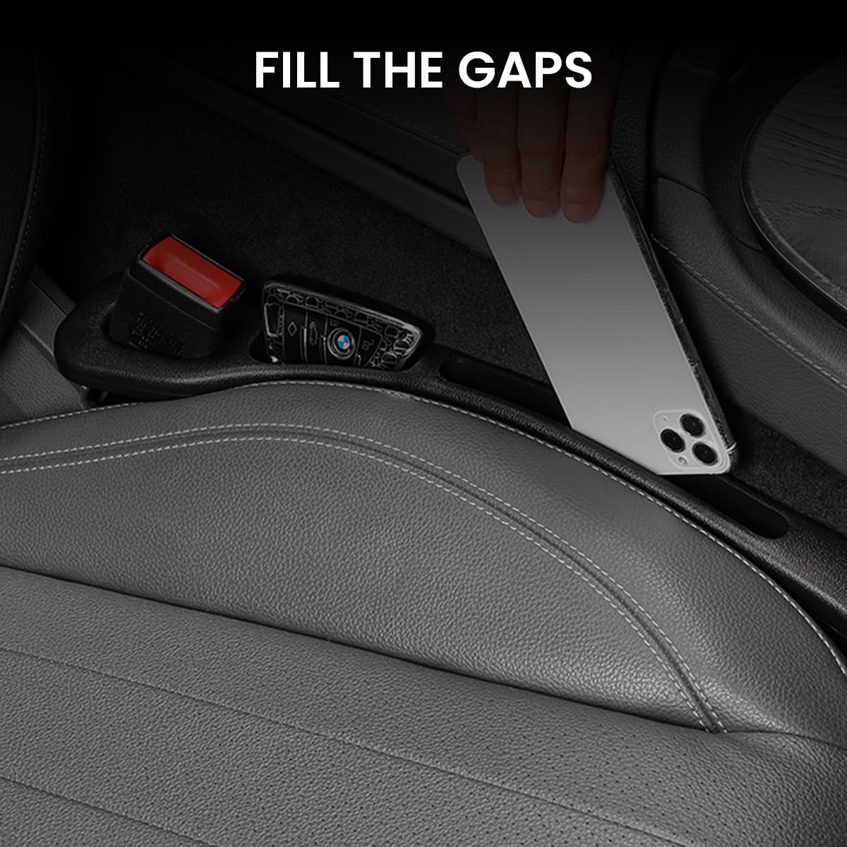 STHIRA Car Seat Gap Filler Organizer for Phones and Coins featuring Buckle Base | 2Pcs Black