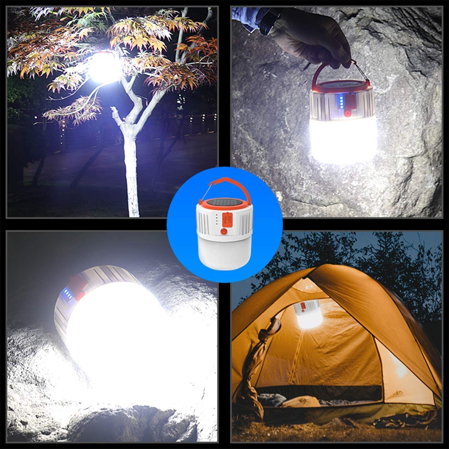 Verilux Emergency Lights Rechargeable 2400mAh Power Bank Solar Light for Home Remote5 Light Mode with 360-Degree Lighting USB Rechargeable Camp Tent Light with Hanging Hook for Office Home Workshop Warehouse