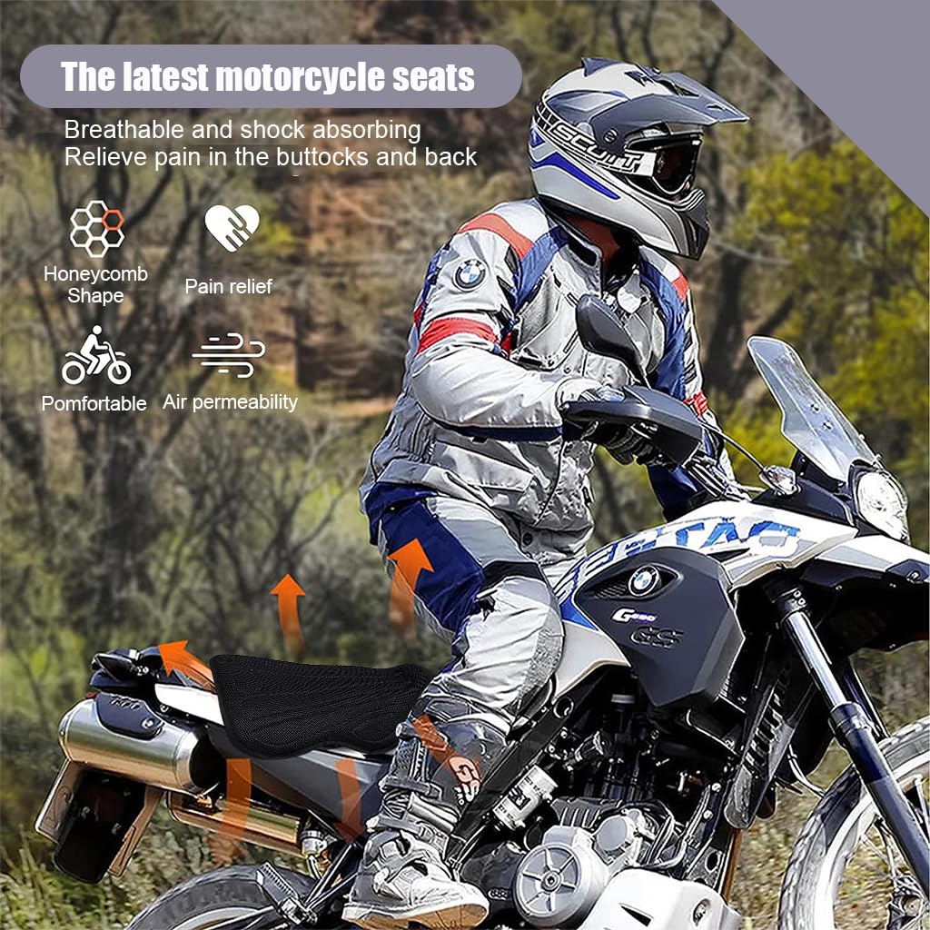 Sthira Motorcycle Seat Cover for Long Rides with 3D Shock Absorption | 36×39cm Breathable Black Cushion