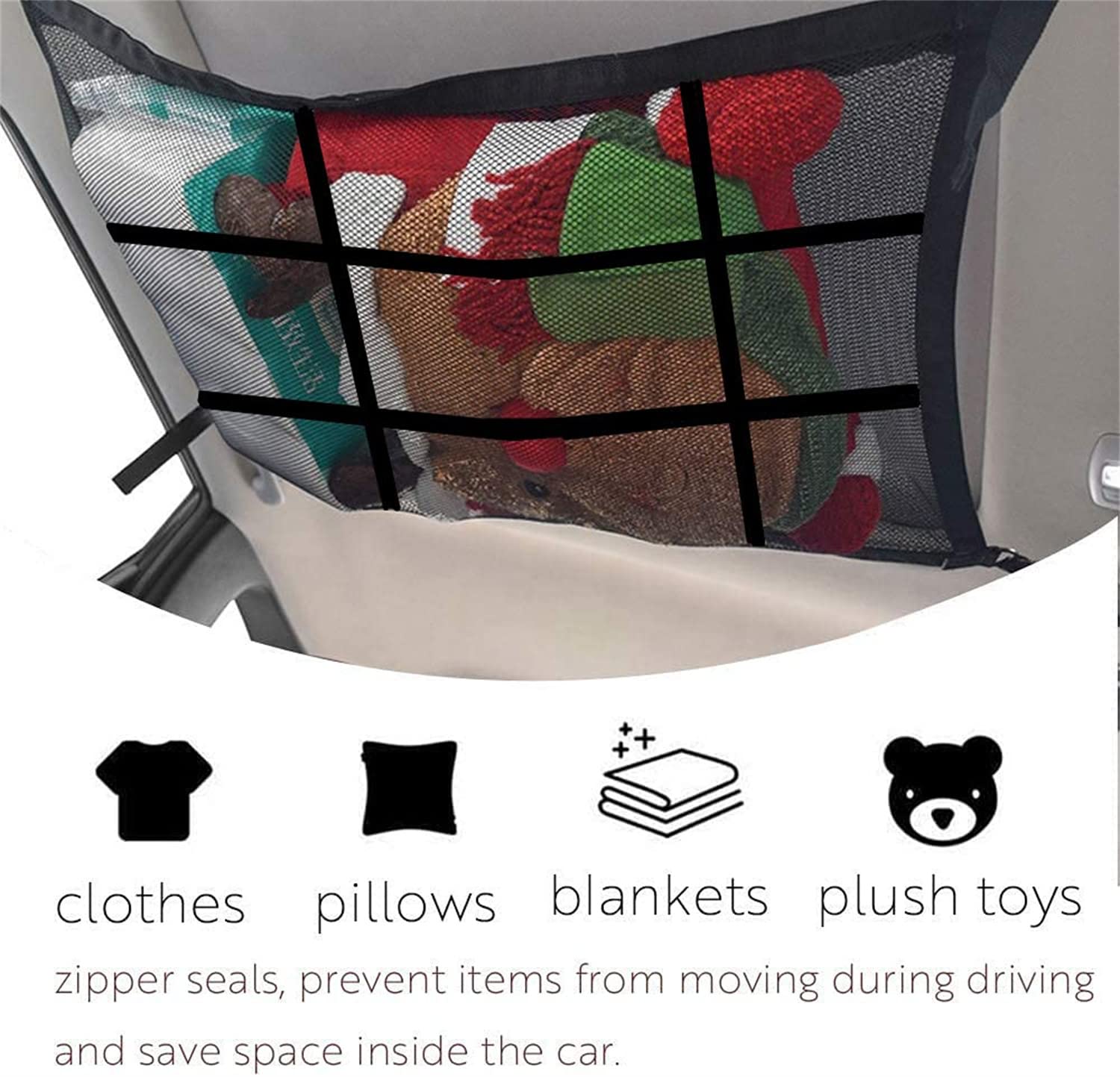 STHIRA Car Ceiling Storage Mesh Net for SUVs and Camping with 9 Straps & Double-Layer Design | 31.5x21.3in Organizer