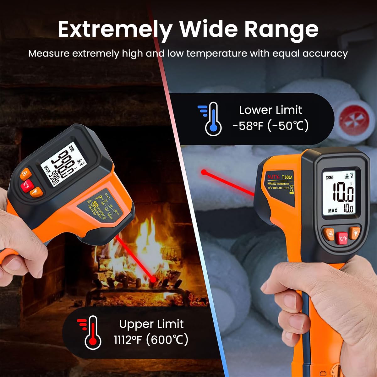 Serplex® Infrared Thermometer, Handheld Digital LCD Display Non Contact Laser Temperature Gun -50-600°C (-58-1112°F) for Household Industrial Use for Cooking, Pizza Oven (Battery Not Included)